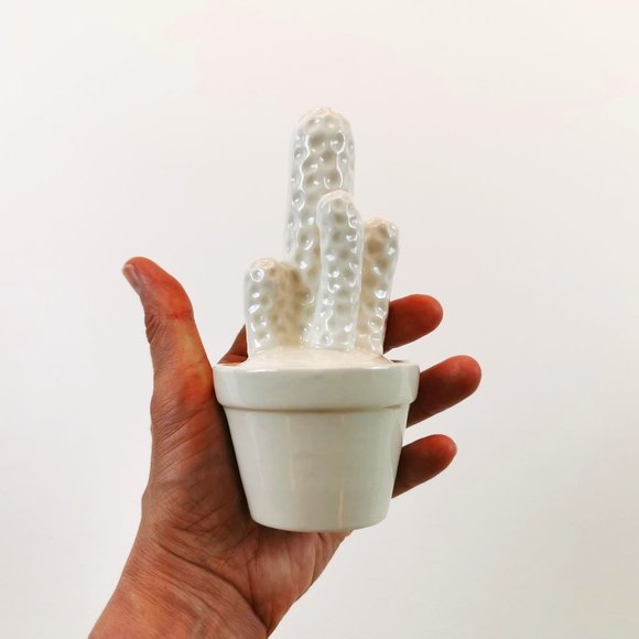 White Ceramic Potted Cactus Figurine - Picture 3 of 9